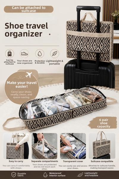 Funny Life Suitcase Attachable Shoe Travel Bag 6 Pairs Capacity Shoe Organize...