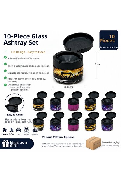 Akyüz Plastik 🚬   10 Pieces Glass Ashtray Set with Lid Odorless Table Balcon...