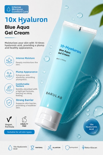 Barulab 10-Hyaluronic Acid Blue Aqua Gel - كريم جل مرطب وإصلاح 80 مل