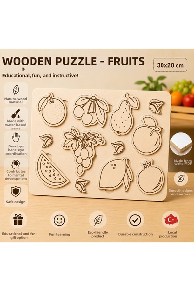Reysa Tasarım Wooden Puzzle - Fruits: Educational and Learning Preschool Inte...