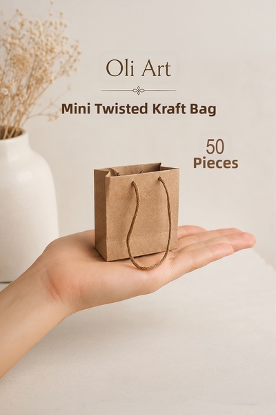 OLİ Art Kraft Drawstring Mini Cardboard Bag 11X11X5 cm 50 Pieces – Gift Bag a...