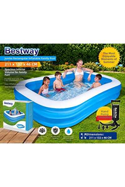 TRUST STORE Jumbo Rectangular Inflatable Family Pool 211X132X46 cm Large Inte...