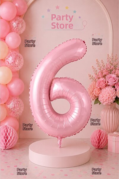Parti Dükkanı 6 Number Foil Balloons 34 Inch 76 cm Pink Color Helium Compatib...