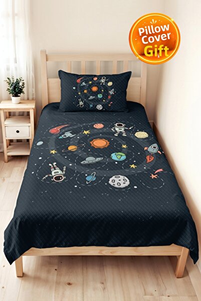 Evimde Bambaşka Space Navy Blue Boy's Pique Set - Astronaut Rocket Themed Bab...
