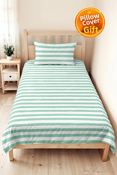 Evimde Bambaşka Striped Mint Green Young Room Single Pique Set-Modern White 1...