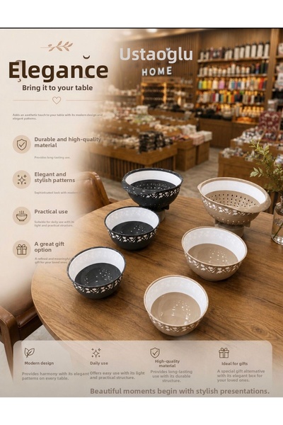 USTAOGLUHOME Sert Mi̇ka 6-Piece Bowl and Strainer Set