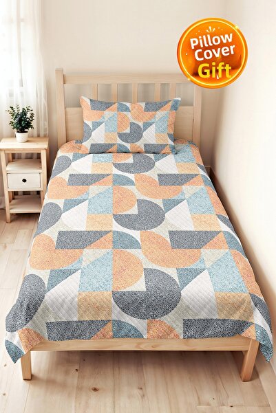 Evimde Bambaşka Orange Geometric Modern Young Room Single Pique Set-Blue Gray...