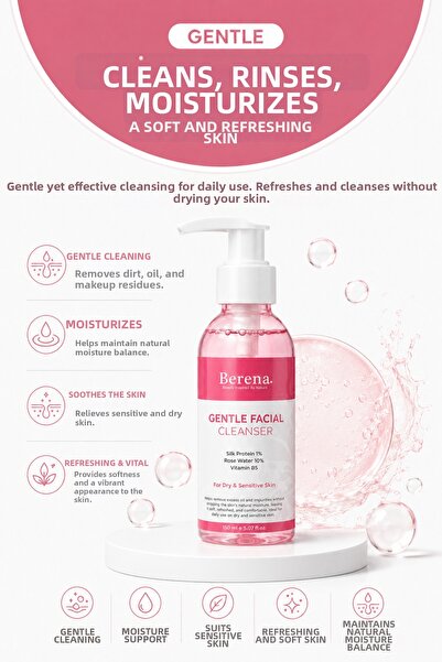 BERENA Silk Protein & Rose Water Facial Cleanser – for Sensitive and Dry Skin...