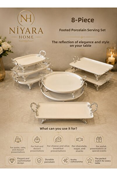 Niyara home 8-Piece Porcelain Presentation Set with Stands and Handles the Re...