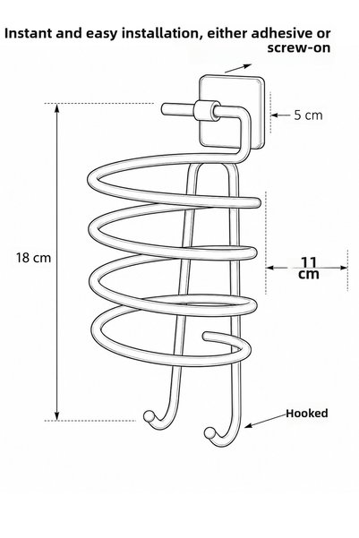 farklı evim Hair Dryer Hanger Adhesive and Screw Wall Mounted Hair Dryer Holder Bathroom Organizer Metal Hanger