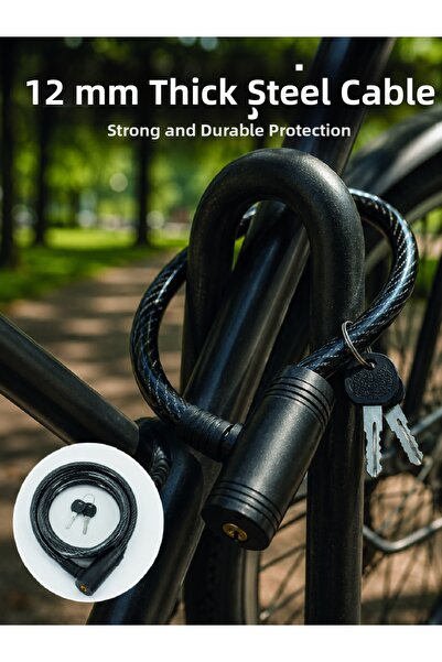 Generic Brand Steel Rope Lock with Key 12 mm Strong Bicycle Lock 80 cm Pvc Co...