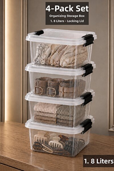 Meleni Home 4-Piece Organizer with Locking Lid - Drawer Cabinet Organizer Jew...