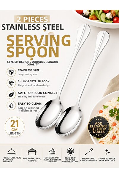 Special Action Set of 2 Stainless Steel Serving Spoons 21 cm Salad Rice Pasta...