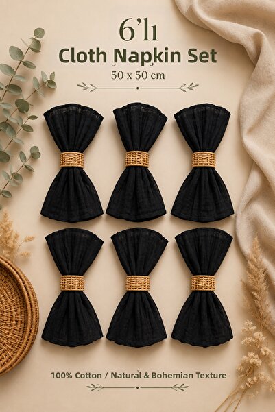 Kitchen Vogue Set of 6 Bohemian Fabric Napkins Wedding 100% Cotton Crinkled T...