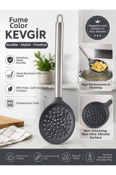 kumkumticaret Smoked Silicone Colander with Stainless Steel Handle Heat Resis...