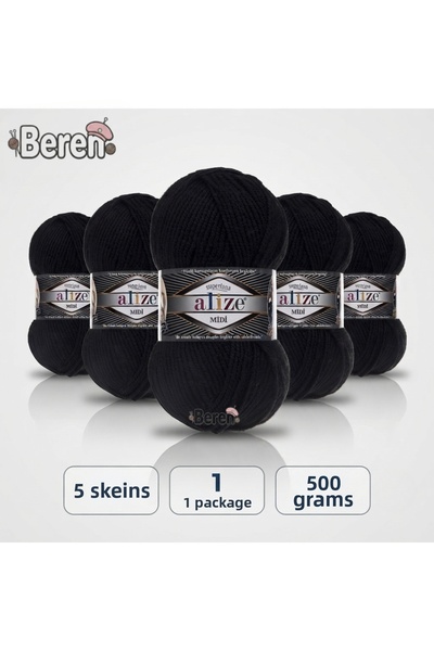 Alize Süperlana Midi - 60 Black - 5-Pack - 100Gr/170M - Hand Knitting Yarn - ...