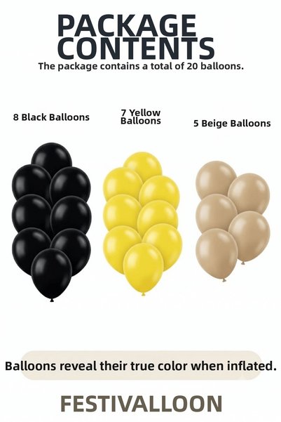 FESTİVALOON Set of 20 Black and Yellow Sea Sand Balloons 11 Inch Birthday Party Decoration