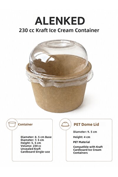 alenked Kraft Cardboard Ice Cream and Dessert Bowl 230 Cc with Pet Curved Lid...