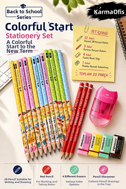 Faber Castell Back to School 20 Piece Colorful Stationery Set |   12 Pcs 2B P...