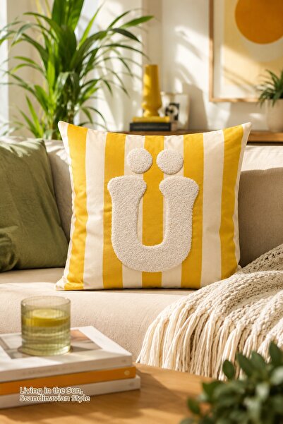 Pilloveland Punch Embroidered Throw Pillow Cover - 43*43 cm - Yellow Letter U...