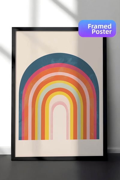 Zestia Pictură murală de artă minimalistă cu ramă neagră, arc curcubeu colora...