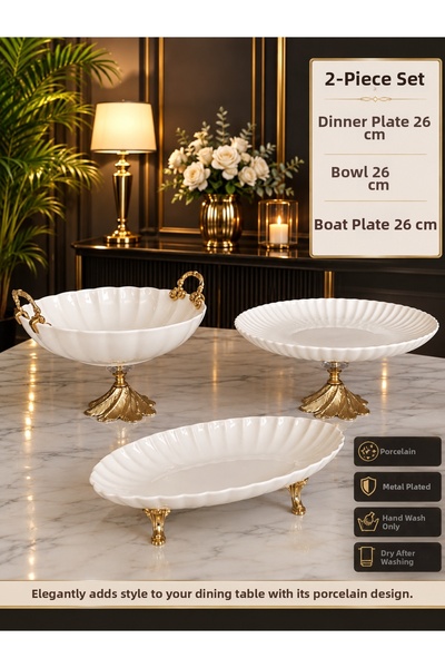 Sillage Home 3 Piece Bone Luz Series Porcelain Serving Set – Serving Plate wi...