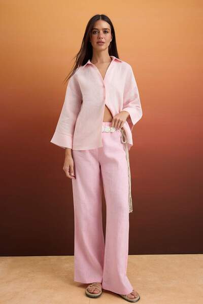 Trendyol Kollektion Rosa 100% Leinen Freizeithemd TWOSS26GO00165