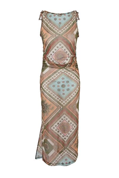 Trendyol Collection Rochie de plajă maxi din plasă țesută cu model geometric ...