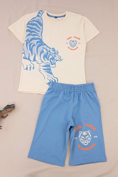 TRENDYOLKIDS طقم سفلي - علوي محبوك باللون الأزرق مطبوع TKDSS26AU00107