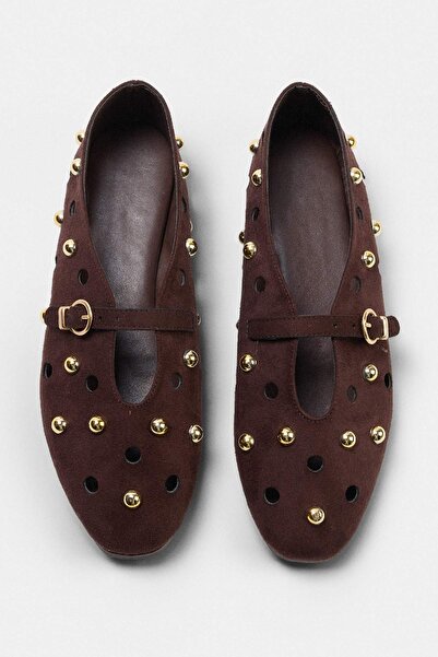 TRENDYOL SHOES Καφέ Σουέντ Γυναικείες Μπαλαρίνες Τροκλι Μπαμπέτ TAKAW27BE00001