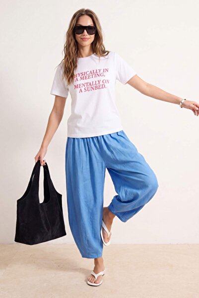 Trendyol Collection Tricou tricotat cu mânecă scurtă, 100% bumbac, cu imprime...