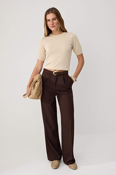 Trendyol Collection Brown Wide Leg Woven Trousers Twoss24Pl00084