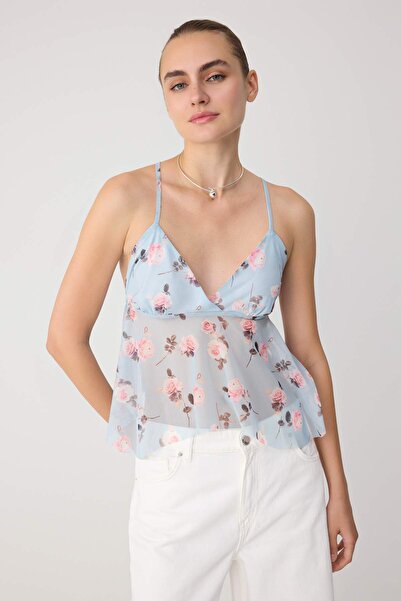 Trendyol Collection Bluză tricotată din tul, fără mâneci, cu bretele subțiri,...