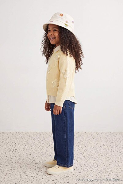 TRENDYOLKIDS Ecru Girls' 100% Cotton 3-Piece Top & Bottom Set Tkdaw27Au00012