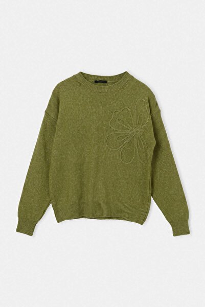 Trendyol Collection Green Soft Textured Ribbon Patterned Knitwear Sweater Two...