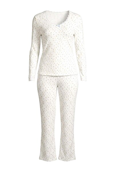 Trendyol Curve White 100% Cotton Floral Lace Detailed Ribbed/Pointel Knitted ...
