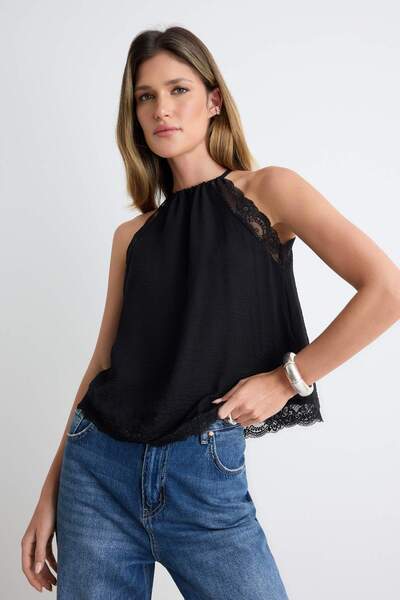 Trendyol Collection Black Lace Detailed Woven Blouse Twoaw27Bz00232