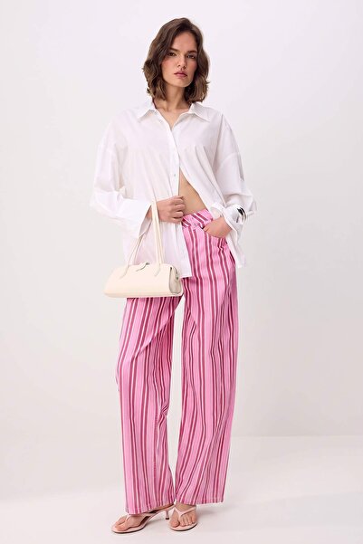Trendyol Collection Blugi largi cu talie înaltă și dungi multicolore TWOSS26J...