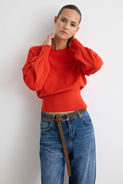 Trendyol Collection Wardrobe Essentials Pomegranate Blossom Waist-Fitted Bluz...