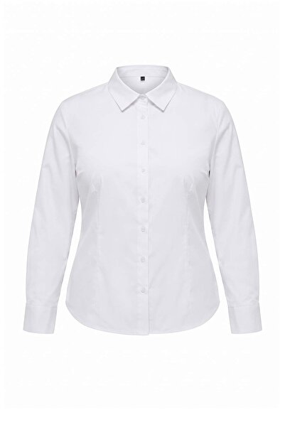 Trendyol Curve White 100% Cotton Adjustable Waist Plus Size Shirt Tbbaw27Ax00012
