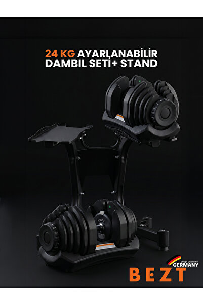 Bezt Pro Sports 24kg+24kg Ayarlanabilir Dambıl ve Stand - Toplam 48kg Siyah F...