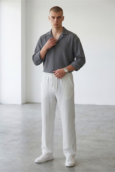 Altamira Men's Smoked-White Zr Crepe Long Sleeve Shirt Pants Tracksuit Set