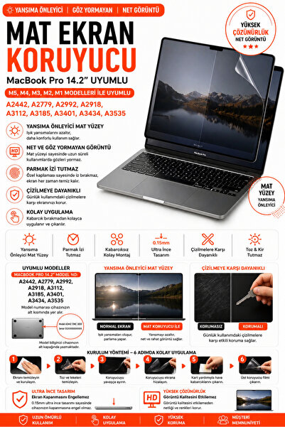 Mcstorey MacBook Pro 14.2 inç M2 M3 M4 M5 Uyumlu Mat Ekran Koruyucu Yansıma Ö...