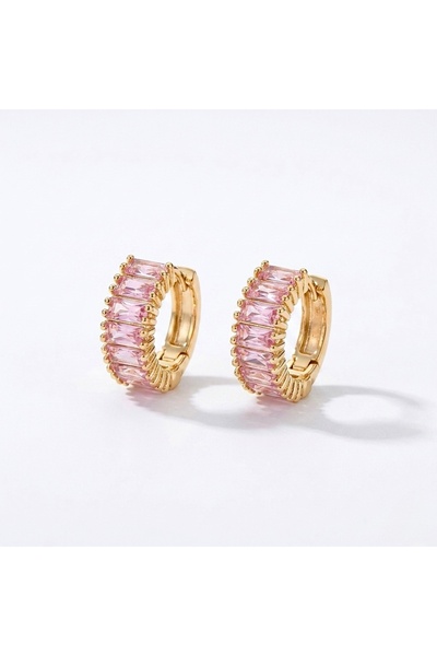 h&b design jewel Pembe Baget Taşlı Halka Küpe 2