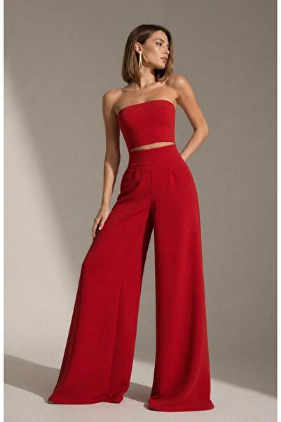 MERT ERKAN Red Crepe Wide Leg Pocket Trousers