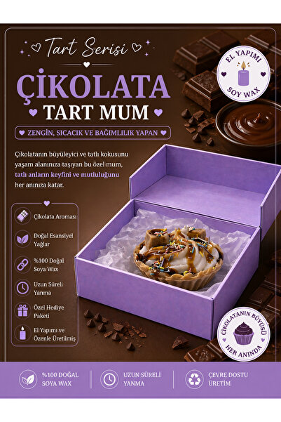MELTORA Çikolata Kokulu Tart Mum – El Yapımı Dekoratif Tatlı Tasarım, Kutulu ...