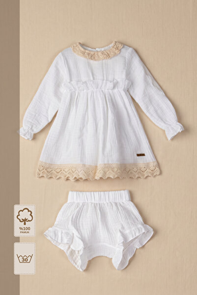 Minory Baby - 100% Cotton Muslin Lace Detailed Dress & Shorts Set