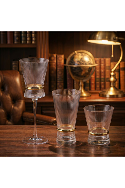Elista Crystal Optical Gold Gilded Glass Set 18 Pieces for 6 People