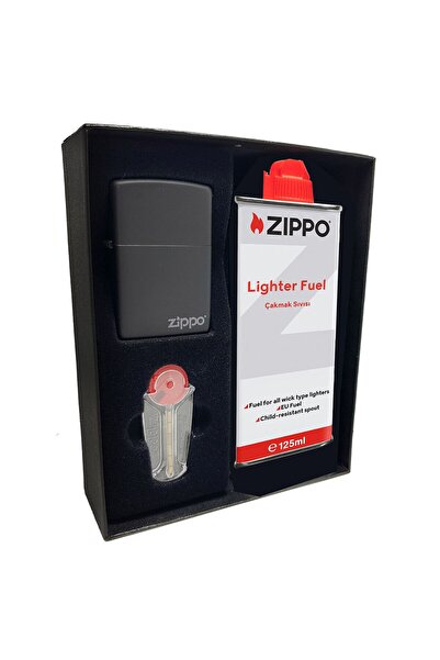 Zippo Çakmak Mat Siyah Hediyelik Kutu Benzin Taş Set du10-067277