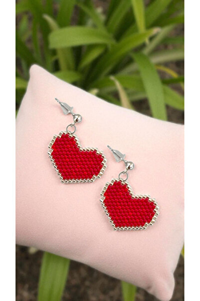 SEARD Miyuki Beads Handmade Red Heart Earrings